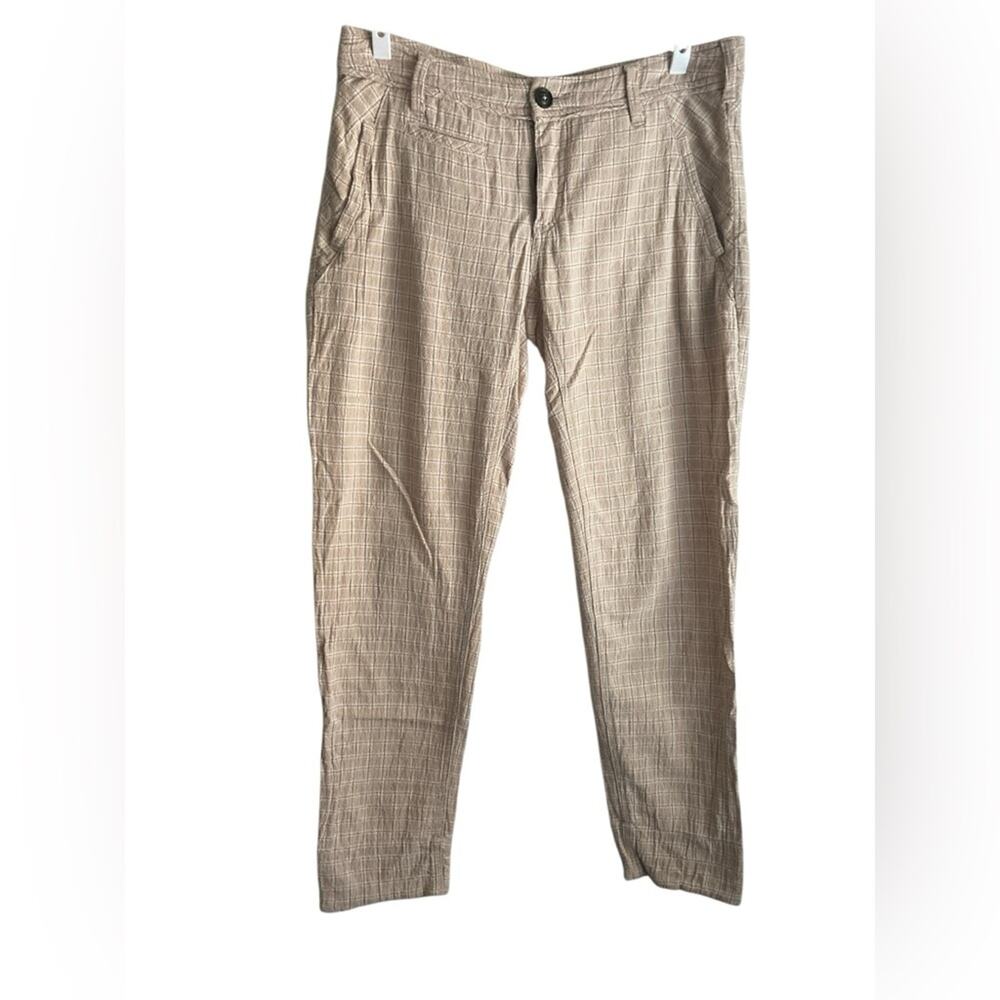 Vintage Y2K Free people women’s tan plaid cropped pants boho crinkle